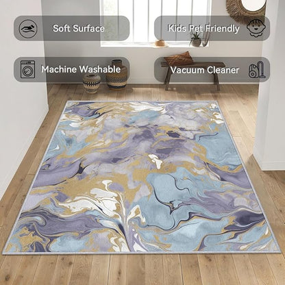 Marble Rugs for Living Room - Marble Swirl Rug, 6x9 Rug, Abstract Area Rug & Room Decor, Contemporary Modern Carpet & Home Decor, Washable Non Slip Anti Skid Rugs