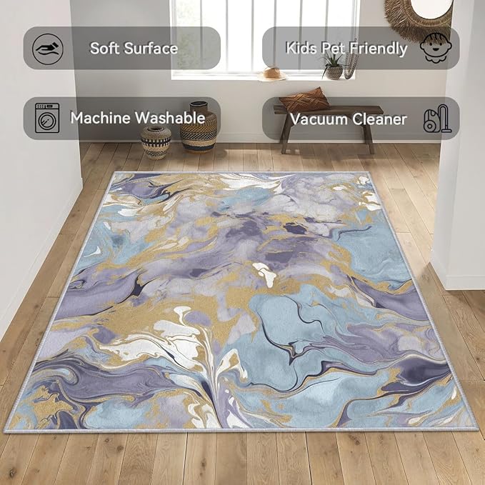Marble Rugs for Living Room - Marble Swirl Rug, 5x7 Rug, Abstract Area Rug & Room Decor, Contemporary Modern Carpet & Home Decor, Washable Non Slip Anti Skid Rugs