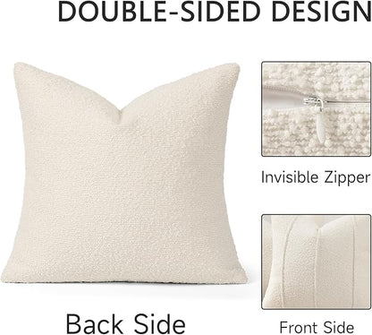 YCOLL Textured Boucle Throw Pillow Covers 24x24 Pack of 2 - Soft Neutral Striped Cushion Covers, Cozy Accent Decorative Pillow Covers for Couch, Sofa, Bed, Living Room (Ivory)