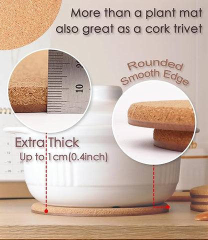 Cork Plant Coasters, 4 Sizes Double Layers Hard Thick Planter Coaster, 4/6/8/10 Inch Absorbent Mats, Cork Trivets for Hot Dishes, Coasters for House Plants, 8 Pcs