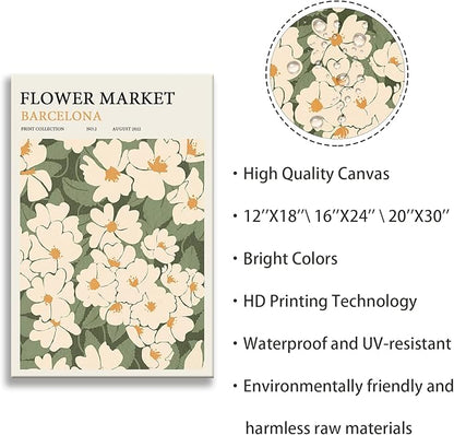 Zzuyi Flower Market poster Decor Green And White Fresh Art poster Canvas poster for Living Room, Bed Room, Office Home Decoration Gift- 16X24 In Unframed