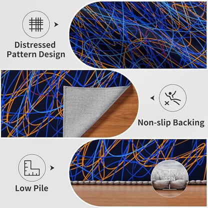 Vintage Grunge Arcade Rug 4x5 Area Rugs Abstract Colorful Lines Rugs Non Slip Machine Washable Indoor Throw Carpet for Living Room Bedroom Nursery Study Office Entrance Foyer