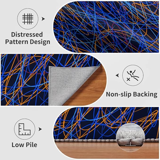Vintage Grunge Arcade Rug 6x8 Large Area Rugs Abstract Colorful Lines Rugs Non Slip Machine Washable Indoor Throw Carpet for Living Room Bedroom Nursery Study Office Entrance Foyer