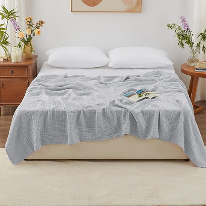 Love's cabin 6 Layer 100% Cotton Muslin Blanket, 108"x90" Muslin King Size Blanket for Bed Couch, Lightweight and Breathable Cotton Gauze, Light Grey