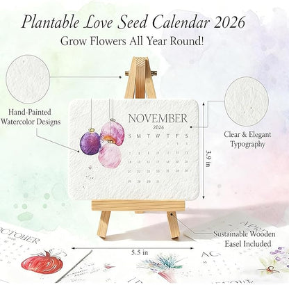 3PC Plantable Seed Calendar 2026, Eco-Friendly Plantable Love Seed Calendar 2026, Perfect Modern Greening Calendars Planner, Month Biodegradable Paper Planner, for Garden and Decor