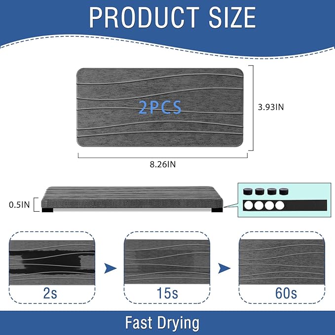 2PCS Water Absorbing Stone Tray, Fast Drying Stone Sink Tray, Water Absorbent Diatomite Trays, Stones Soap Trays, Diatomite Coasters for Kitchen Sink Bathroom Counter, Hand Soap Dish & Holders