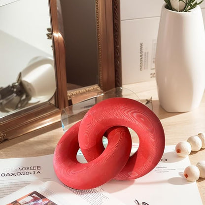 Wood Knot Décor-2 Link Wooden Chain Link Home Decor,Coffee Table Decor Book Shelf Decor Accents Art Decor Living Room Decor Items (Red), 19cm*15cm, SDJ-WD-2L US FBA