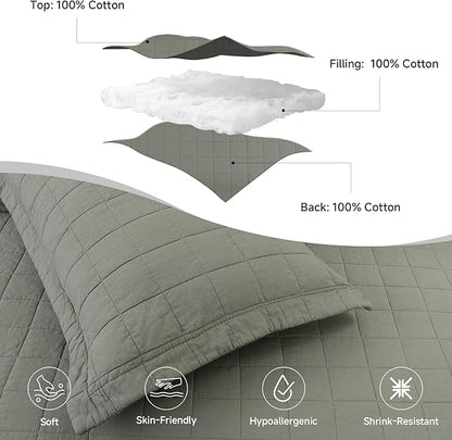 Quilt Sets California King Size - 100% Cotton Lightweight Luxury Comforter Set, Oversized Extra Wide Stitching Bedding Set Bedspread Coverlet with 2 Pillowcase Suitable for All Season, Green