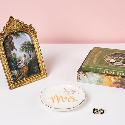 Mrs. Ring Dish Trinket Jewelry Tray Ring Holder Engagement Gifts for Couples Newly Engaged, Bridal Shower Gifts for Bride to be Her Wedding Gifts for Newlyweds Bachelorette Future MRS Gift