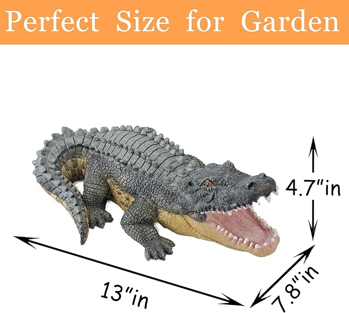 13" Real Crocodile Statue, Outdoor Lawn Crocodile Sculpture,Garden Sculptures & Statues Ornament, Pond Animal Statues, Crocodile Decor Perfect for Home Garden, Patio, Backyard