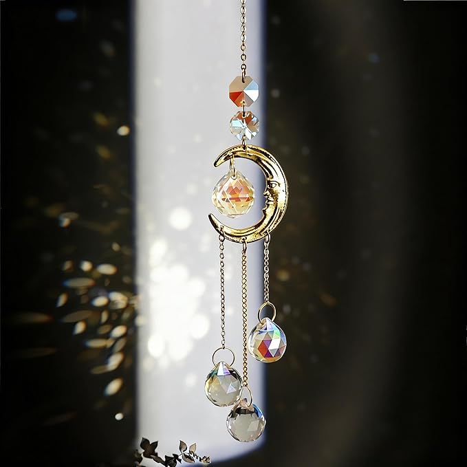 Crystal Sun Catcher Indoor Window Hanging Moon Suncatcher Prism Sunlight Rainbow Maker Decoration