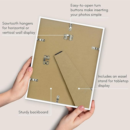 Americanflat 9x12 Picture Frame with Shatter-Resistant Glass - Use as 6x8 Frame with Mat or Display 9x12 Photo Without Mat - Streamline Collection - Picture Frames for Tabletop and Wall - White