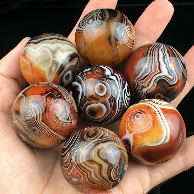 4pcs Natural Silk Agate Banded Ball Quartz Crystal Sphere Tumbled Gems Stone Dia.35MM(1.38inch)