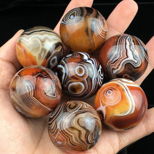 4pcs Natural Silk Agate Banded Ball Quartz Crystal Sphere Tumbled Gems Stone Dia.35MM(1.38inch)