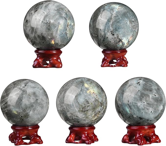 Nupuyai Natural Moonstone Crystal Ball with Resin Stand, Healing Crystal Sphere for Home Decor 2.4"-2.76"(61mm-70mm)