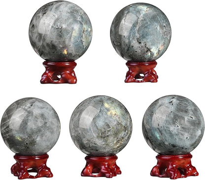 Nupuyai Natural Moonstone Crystal Ball with Resin Stand, Healing Crystal Sphere for Home Decor 2.4"-2.76"(61mm-70mm)