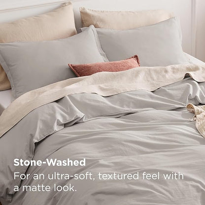 Bedsure 100% Stone Washed Cotton Duvet Cover Queen Size - Stone Color Minimalist Cotton Duvet Cover Linen Like for All Seasons - GentleSoft™ Plain Simple Bedding (Queen, 90"x90")