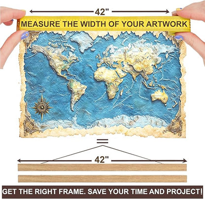 42 Inch Magnetic Poster Hanger Frame - Sturdy Teak Wood Poster Frame, Strong Magnets for Safe, Quick Hanging Maps, Posters, Picture, Print, Scroll Wall Art 42x24 42x28 42x32 (42", Natural Wood)