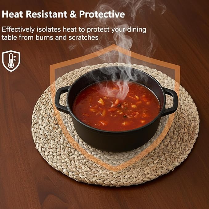 6 Pack 12 Inch Round Rattan Placemats, Wicker Chargers Slip Heat Resistant Rattan Placemat Washable Braided Table Mats Rustic Braided Wicker Chargers for Kitchens and Dining Rooms
