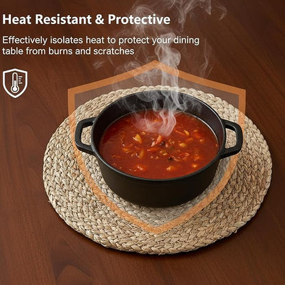 6 Pack 12 Inch Round Rattan Placemats, Wicker Chargers Slip Heat Resistant Rattan Placemat Washable Braided Table Mats Rustic Braided Wicker Chargers for Kitchens and Dining Rooms