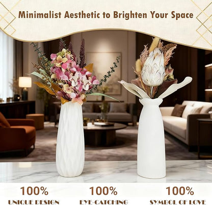 10-Piece 8 Inch White Ceramic Vases Set - Minimalist White Vases for Home Decor, Weddings, Pampas Grass & DIY Crafts | Rustic Matte White Ceramic Vases Bulk