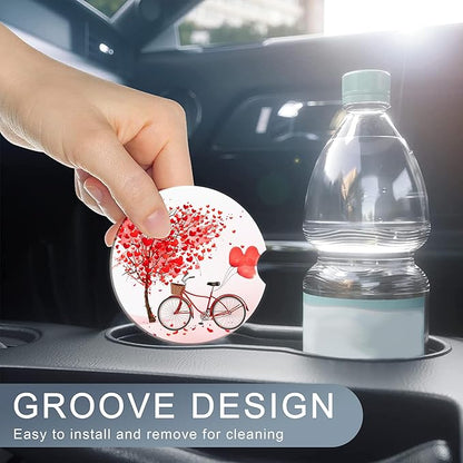 Love Tree Bicycle Cup Holder Coasters for Car,Cute Cup Holder Coasters,2 Pack Anti Slip Ceramic Car Cup Holder Accessories with Finger Notch for Women Men 2.56"