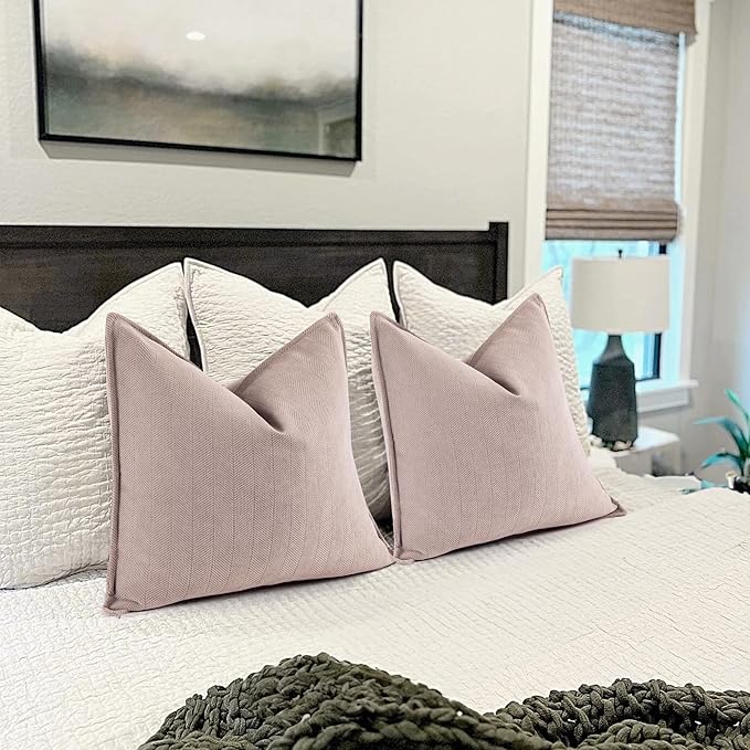 ZWJD Dusty Pink Pillow Covers 16x16 Set of 2 Chenille Throw Pillow Covers with Elegant Design Soft and Luxurious Decorative Throw Pillows for Couch, Bed, and Home Decor