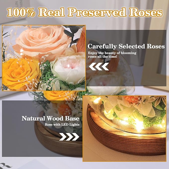 FIACO Valentines Gifts for Her Preserved Flowers in Glass Dome Long-Lasting Eternal Roses Birthday Gifts for Women Mom Grandma Wife Girlfriend Forever Flowers for Delivery Prime