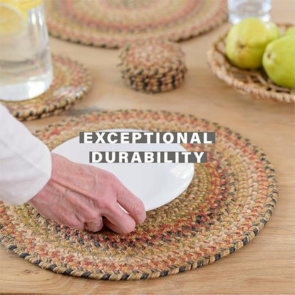 Homespice Kingston Jute Braided Placemats, Warm Country Decor, Set of 4, Multicolor 13x19 Oval Table Mats - Vibrant Colors, Durable, Easy to Clean and Protects Furniture