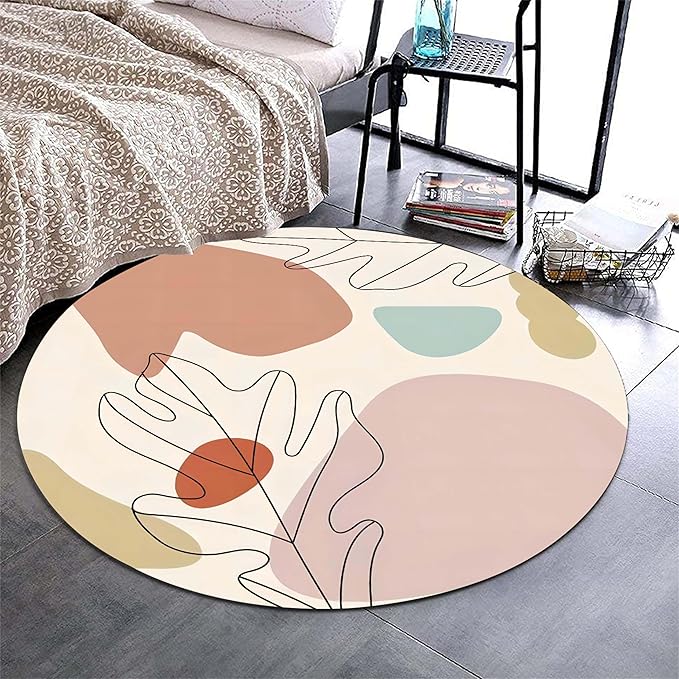 Round Area Rug, 5ft, Soft Modern Abstract Round Rug, Non-Slip Machine Washable Round Bathroom Mat, Mid-Century Simple Rug, Suitable for Living Room Bedroom Bedside Bathroom Entrance Mat
