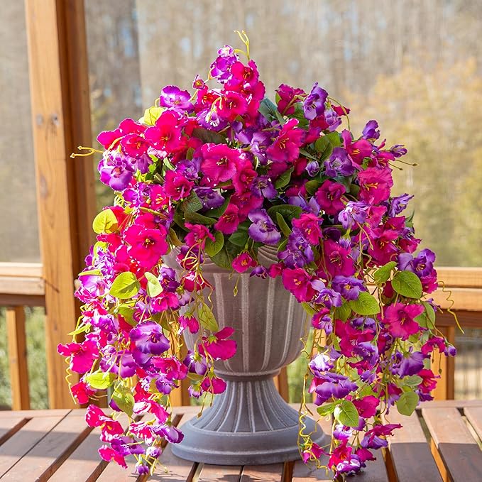 Fake Hibiscus Artificial Hanging Flowers Plants for Outdoors Spring Decoration, 2pcs Silk Hibiscus Vines Realistic UV Resistant Faux Flowers for Outside Planter Porch Patio Yard Wedding Party, Mix