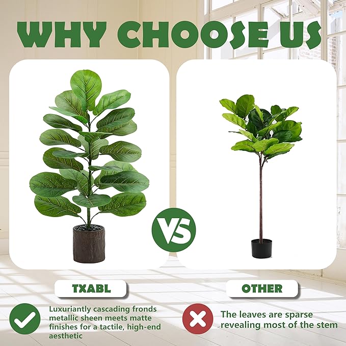 2 Pack Artificial Fiddle Leaf Fig Tree 30in, Large Realistic Faux Ficus Lyrata Plant with Pot Table Top Faux Plant for Indoor Outdoor Home, Office, Living Room, Bathroom Decor (Wood-grain pot, 30in-2)