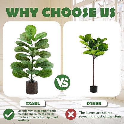 2 Pack Artificial Fiddle Leaf Fig Tree 30in, Large Realistic Faux Ficus Lyrata Plant with Pot Table Top Faux Plant for Indoor Outdoor Home, Office, Living Room, Bathroom Decor (Wood-grain pot, 30in-2)