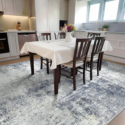 Washable Area Rug 5x7 - Neutral Modern Abstract Rugs, Soft Non Slip Thin Carpet with for Bedroom, Under Dining Room Table, Home, Office, Dorm, Office Rolling Chair - Indigo Gray