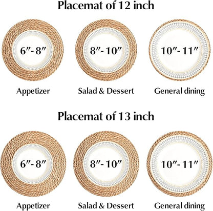 Round Woven Placemats 12 inch Set of 10 - Boho Rattan Placemats Natural Water Hyacinth Placemat, Farmhouse Weave Place Mats, Rustic Braided Wicker Table Mats for Dining Table,Home,Wedding