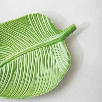 Ceramic Jewelry Tray Trinket Dish, Jewelry Dish for Women, Banana Leaf Ceramic Plate, Ring Dish Holder for Earrings Necklace Organizer, Mother's Day Christmas Birthday Gift