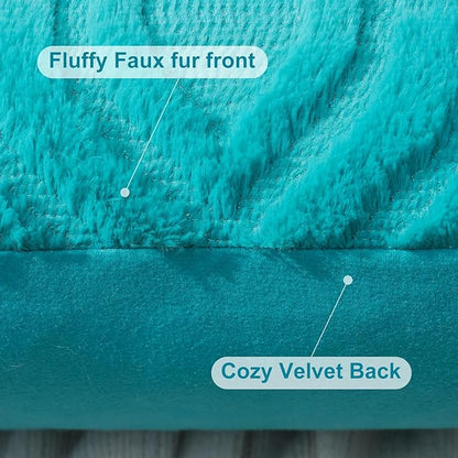 decorUhome Spring Throw Pillow Covers 16x16 Inch Set of 2, Soft Plush Faux Wool Turquoise Solid Couch Pillow Covers, Accent Farmhouse Neutral Square Pillow Cases for Sofa Bed Living Room