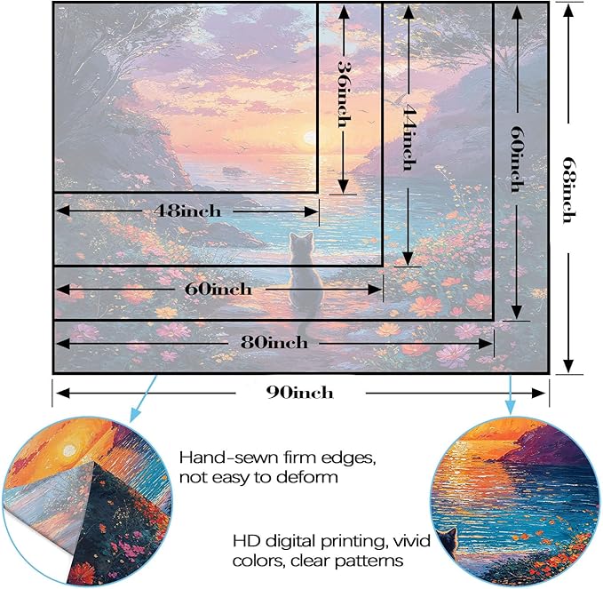 kampdream Landscape Tapestry, Scenery Art Wall Tapestries, Nature Wall Decor for Bedroom Living Room Backdrop Sunset Cat 44×60 inches
