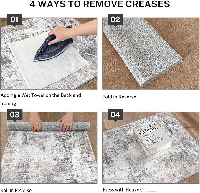 Modern Abstract Runner - 2x5, Beige Grey Washable Kitchen Entryway Rug Mat Non-Slip Soft Neutral Hallway Rug Thin Print Faux Wool Carpet for Bedroom Laundry Room Indoor
