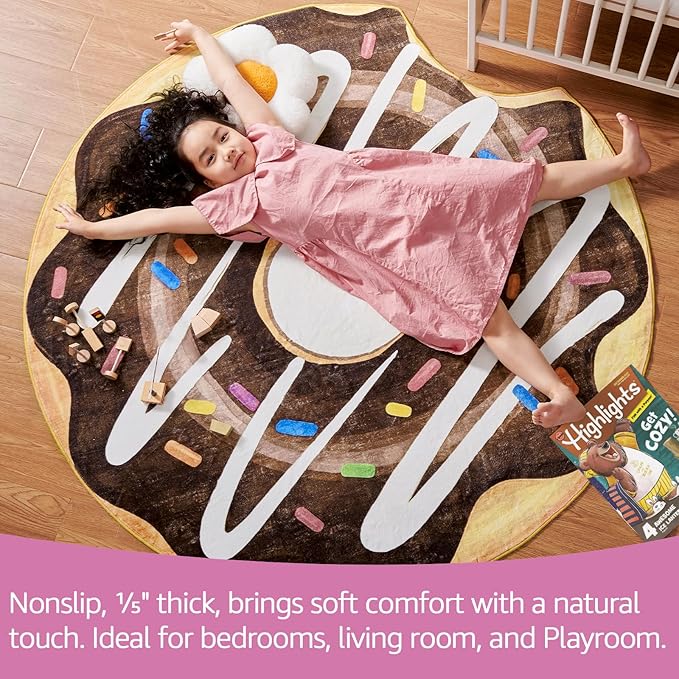 jinchan Cute Round Rug 5ft Chocolate Donut Fun Rug Washable Playroom Mat Sweet Dessert Circle Cool Rug Non Slip 5' Round Soft Cozy Floor Mat Funky Gift for Kids Teens Dorm Bedroom Living Room
