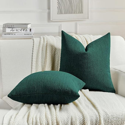 FUTEI Teal Chenille Decorative Throw Pillow Covers 24x24 Inch Set of 2,Soft Cozy Faux Linen Textured European Pillow Shams,Farmhouse Home Decor for Couch Living Room