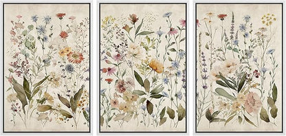 MUDECOR Framed Wall Art Print Set Blooming Wildflowers Illustrations Modern Art Decorative Colorful Chic for Living Room, Bedroom, Office - 24"x36"x3 White