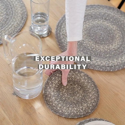 Homespice Grey Cloud Jute Braided Placemats, Warm Country Decor, Set of 4, Grey 13x19 Oval Table Mats - Vibrant Colors, Durable, Easy to Clean and Protects Furniture