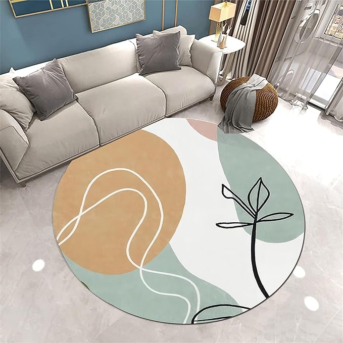 Round Area Rug, 5ft, Soft Modern Abstract Round Rug, Non-Slip Machine Washable Round Bathroom Mat, Mid-Century Simple Rug, Suitable for Living Room Bedroom Bedside Bathroom Entrance Mat