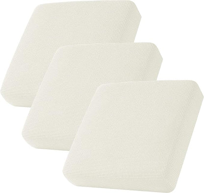 CHUN YI 3Piece Stretch Couch Cushion Covers, Sofa Seat Slipcovers for Pets, Suitable for Armchair Loveseat Sofa with Spandex Jacquard Washable Fabric(3Piece, Ivory White/Cream)