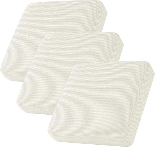 CHUN YI 3Piece Stretch Couch Cushion Covers, Sofa Seat Slipcovers for Pets, Suitable for Armchair Loveseat Sofa with Spandex Jacquard Washable Fabric(3Piece, Ivory White/Cream)