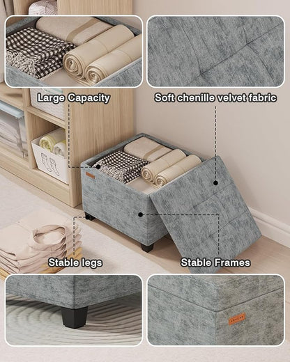 17.7 inches Chenille turfed Ottomans Cube with Storage, Metal-Framed Square Storage Ottoman Foot Rest Stool Holds 770 LB for Dorm Living Room Bedroom Gray UASN641G