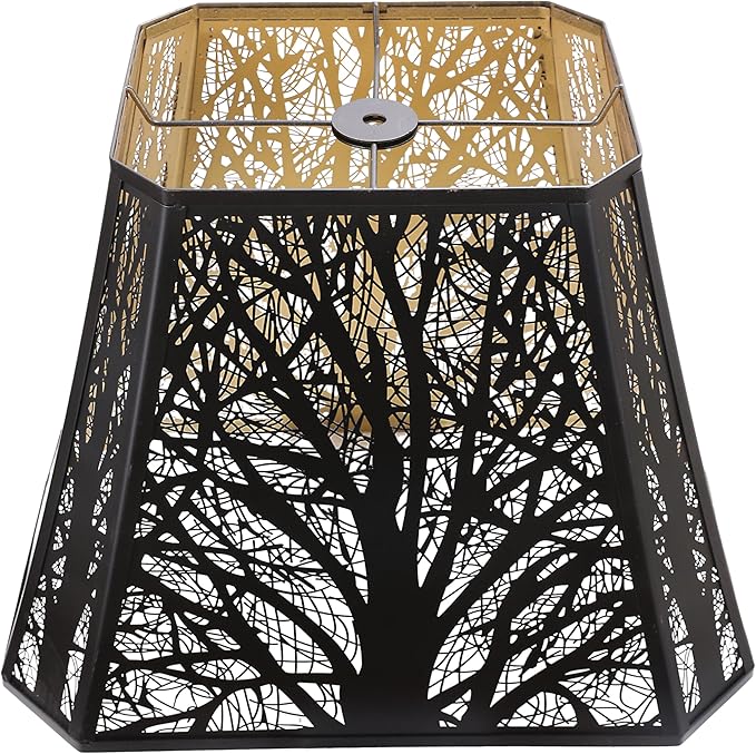 ALUCSET Bell Lamp shade, Large Metal Lampshade(Spider Fitter) Square Cut Corner, (7+9)" Top x (10.25+16)" Bottom x 12.25" High,Etched Forest Lamp Shades Replacements for Table Lamps and Floor Lamps