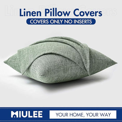 MIULEE Pack of 2 Decorative Linen Burlap Textured Pillow Covers Farmhouse Boho Accent Pillowcases Spring Home Decor for Couch Sofa Bedroom Living Room 16x16 Inch Sage Green
