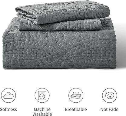 Love's cabin Quilts for Queen Bed Dark Grey Bedspreads Bedding Set - Lightweight Bedspread Comforter - Coin Pattern Bedding Coverlet for All Season - 3 Pieces (1 Quilt, 2 Pillow Shams)